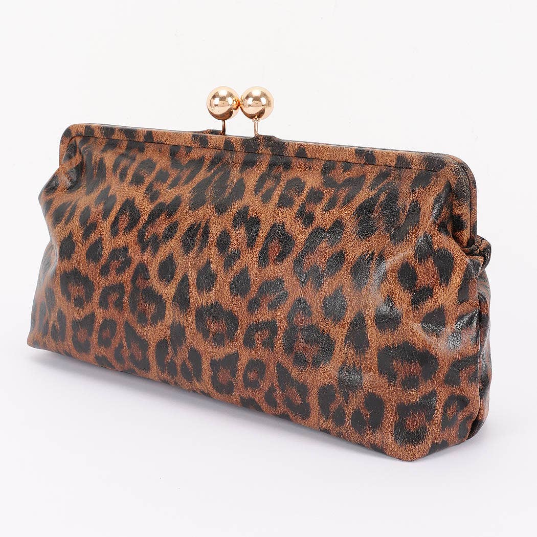 Faux Leather Frame Oversized Clutch