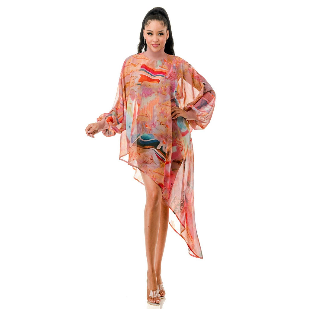 Mesh Mock Neck Long Sleeve Diagonal Strap Blouse