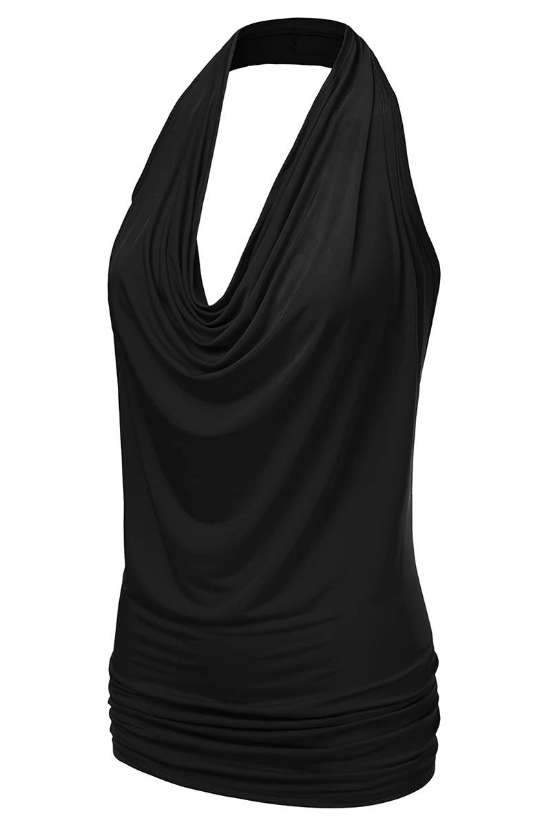 Halter Neck Draped Front Open Back Top