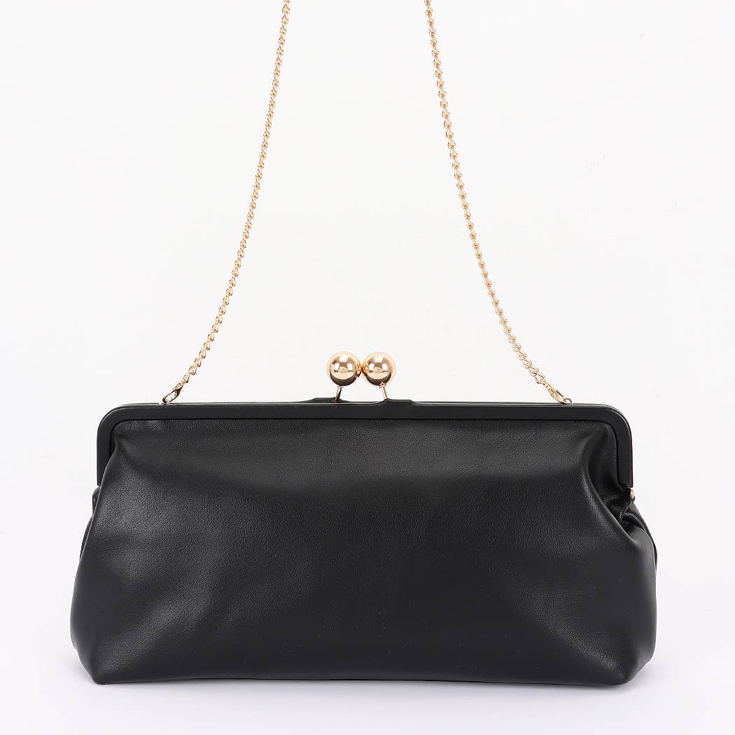 Faux Leather Frame Oversized Clutch