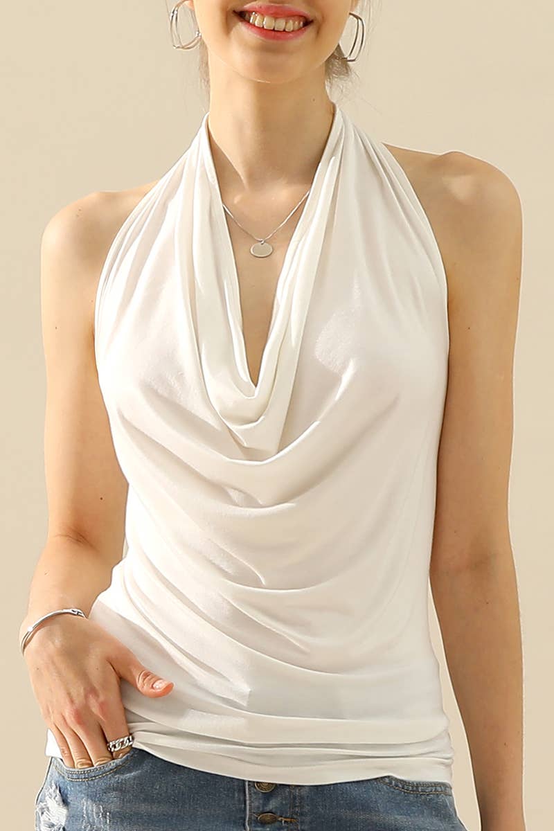 Halter Neck Draped Front Open Back Top