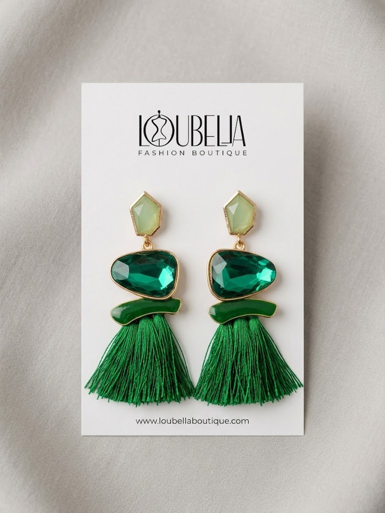 Emerald Elegance Tassel Earrings