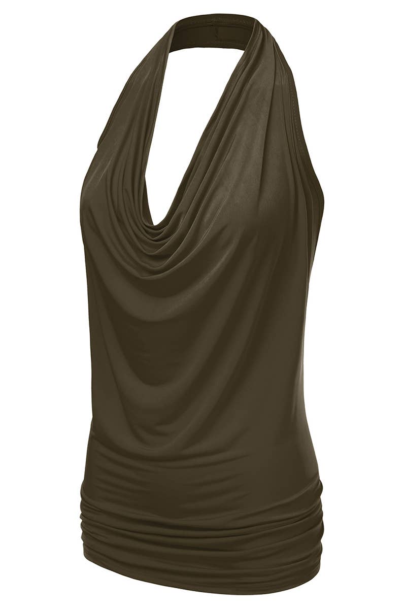 Halter Neck Draped Front Open Back Top