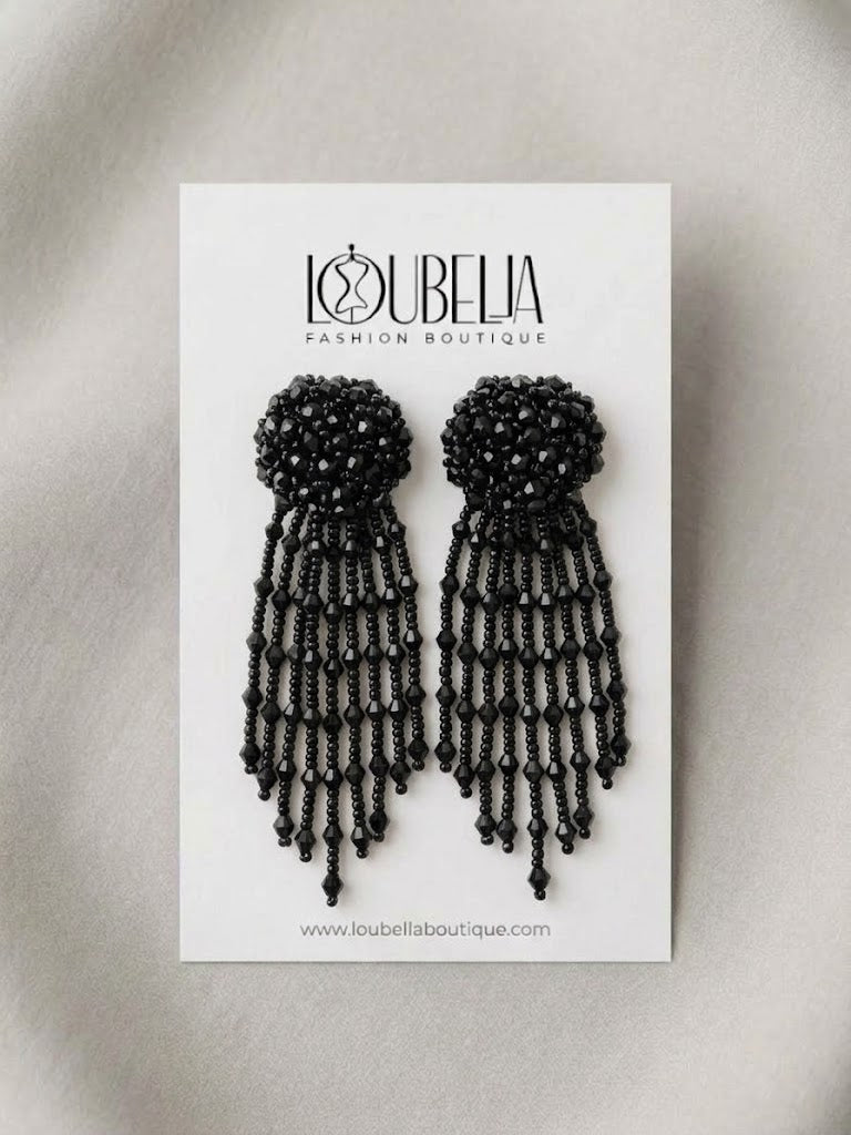 Midnight Glam Beaded Tassel Earrings