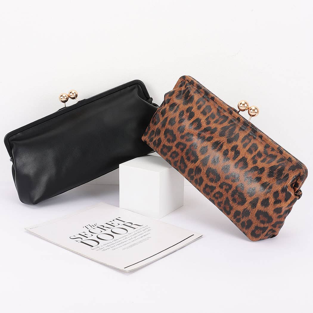 Faux Leather Frame Oversized Clutch