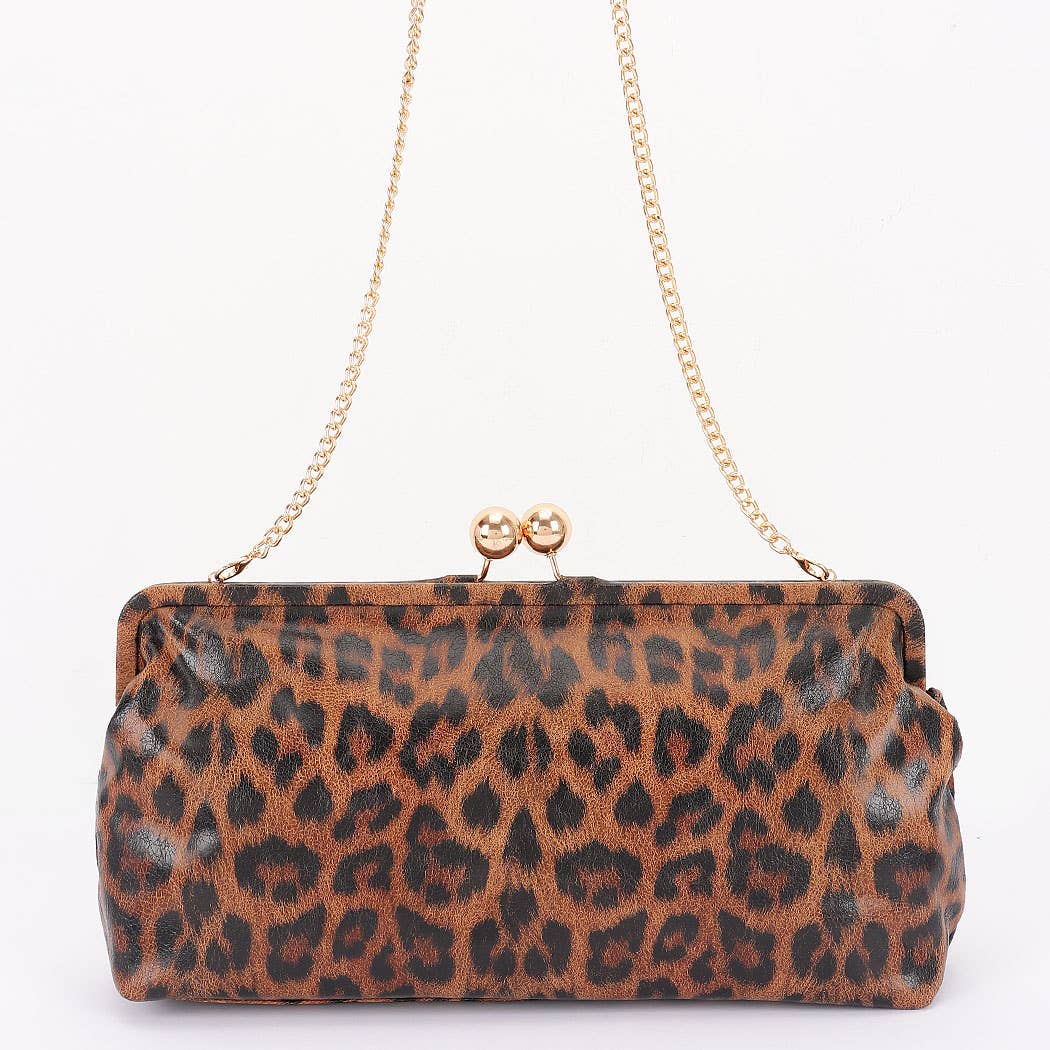 Faux Leather Frame Oversized Clutch