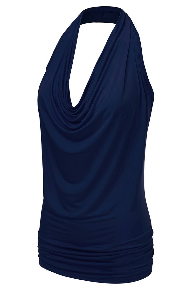 Halter Neck Draped Front Open Back Top