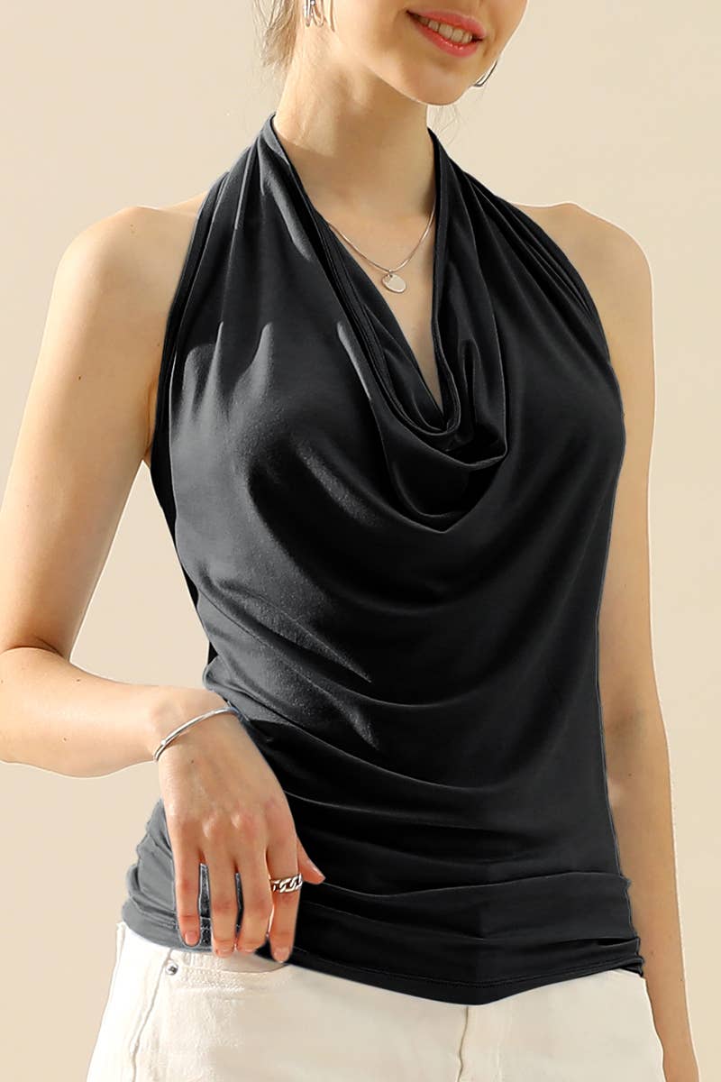 Halter Neck Draped Front Open Back Top