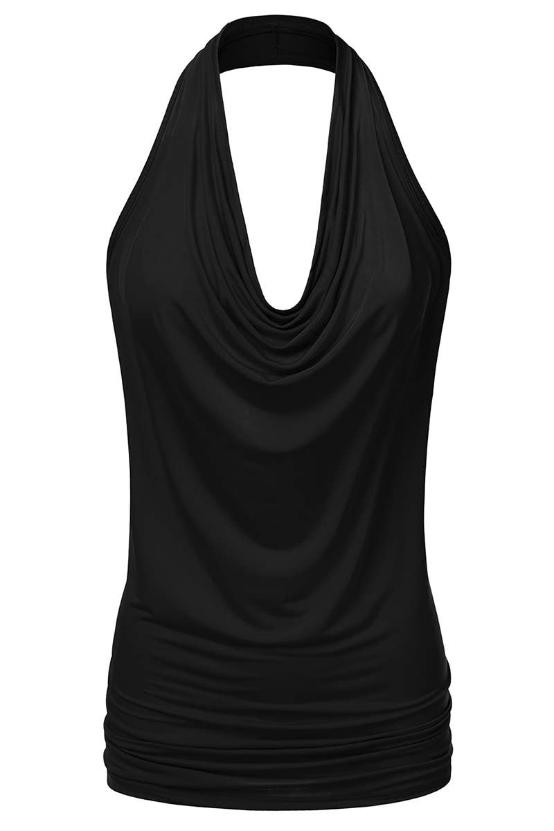 Halter Neck Draped Front Open Back Top