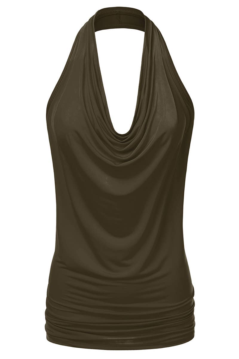 Halter Neck Draped Front Open Back Top