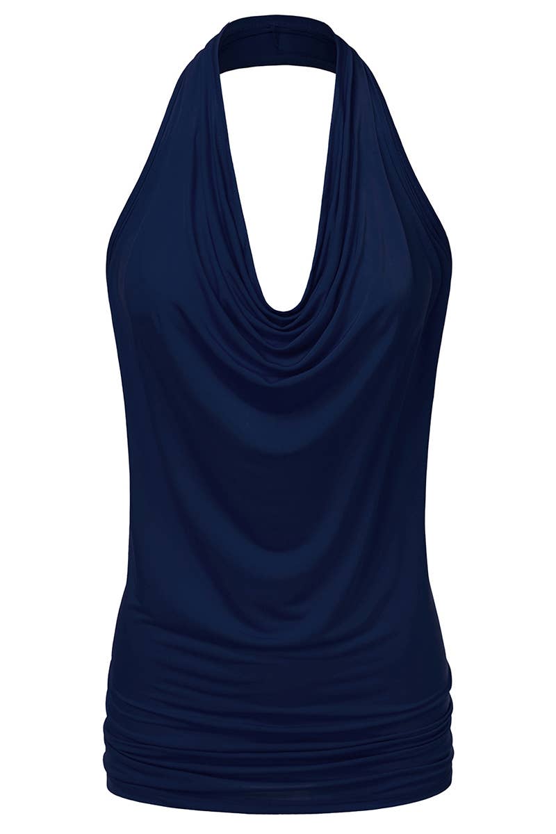 Halter Neck Draped Front Open Back Top